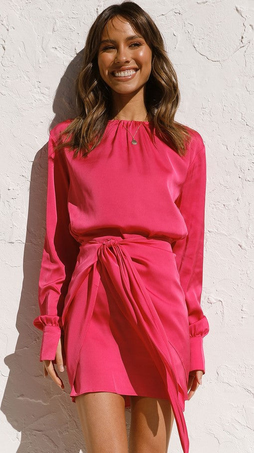 Fuschia Long Sleeves Mini Dress