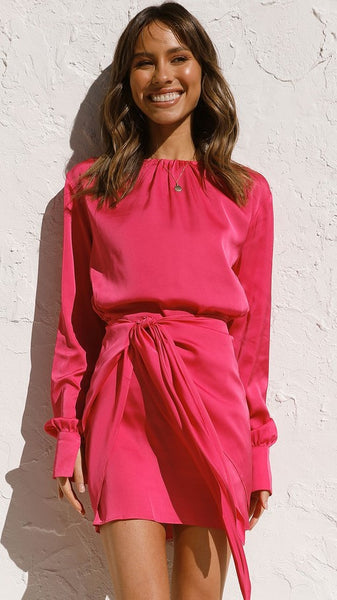 Fuschia Long Sleeves Mini Dress