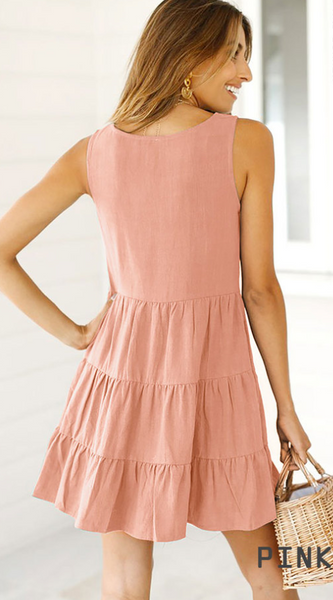 Pink Button Down Linen Dress