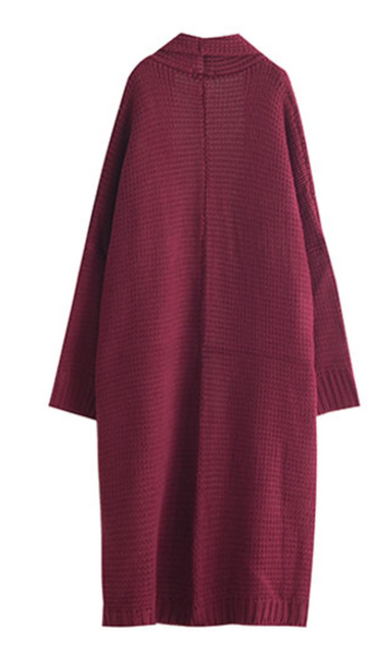 Gray Open Front Batwing Sleeve Chunky Longline Cardigan