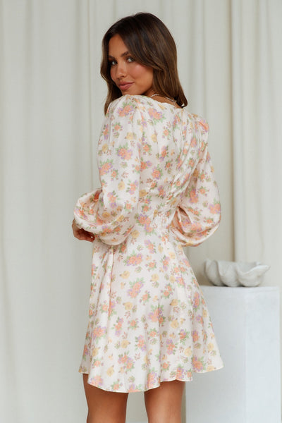 Orange Floral Long Sleeves Cutout Dress