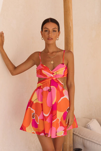 Orange Floral Slip Mini Dress