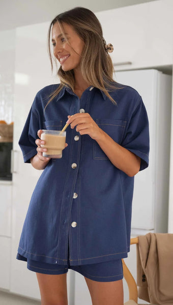 Blue Denim Short Sleeves Tee