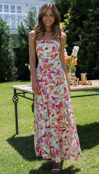 Hot Pink Floral Slip Midi Dress