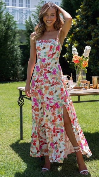 Hot Pink Floral Slip Midi Dress