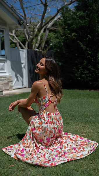 Hot Pink Floral Slip Midi Dress