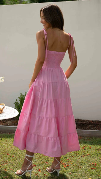 Pink Front Twist Slip Midi Dress