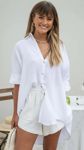 White Solid Button Down Shirt
