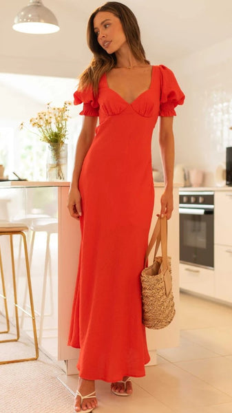 Orange Red Midi Dress