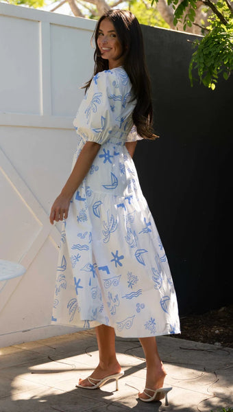 Blue Floral Print Maxi Dress