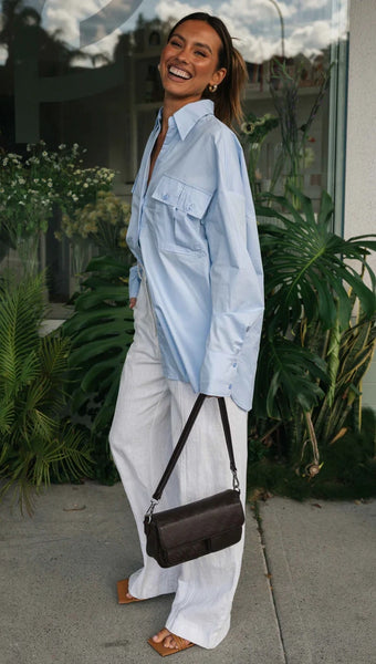 Blue Oversized Button Down Shirt