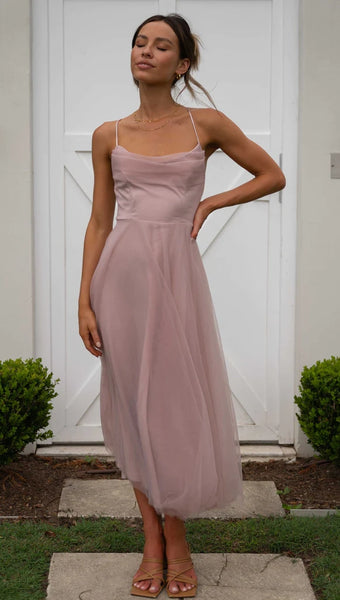 Dusty Pink Tulle Midi Dress