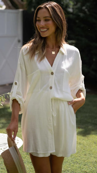 White Solid Button Down Top