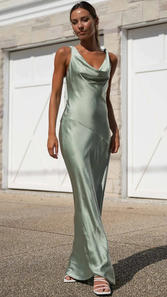 Pistachio Backless Halter Maxi Dress