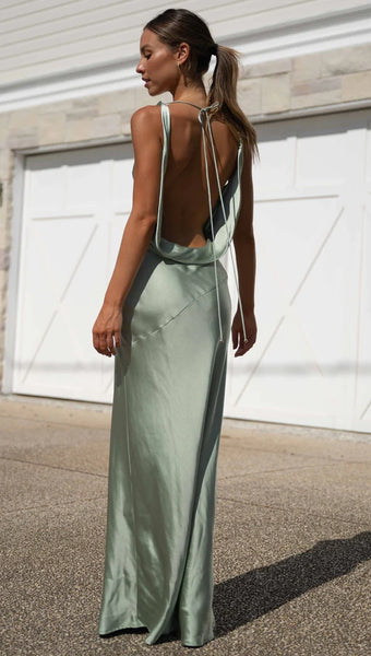 Pistachio Backless Halter Maxi Dress