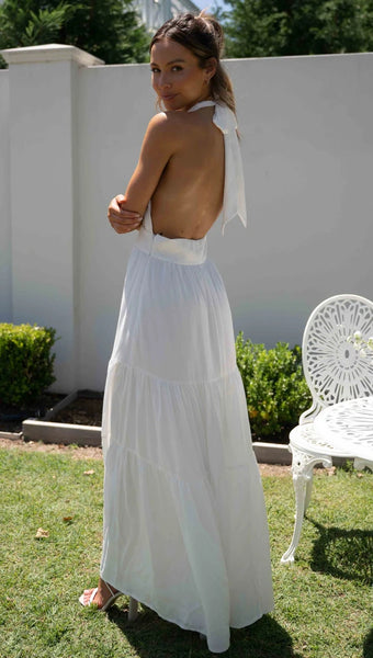 White Crossover Halter Maxi Dress
