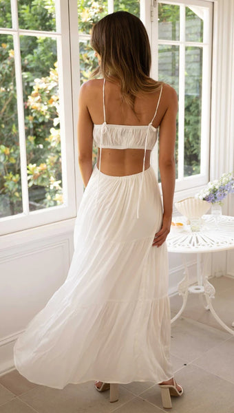 White Cutout Waist Slip Midi Dress