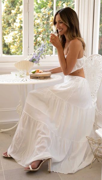 White Cutout Waist Slip Midi Dress