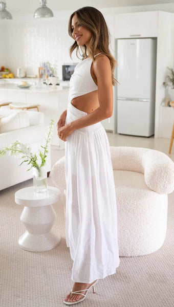 White Cutout Slip Midi Dress