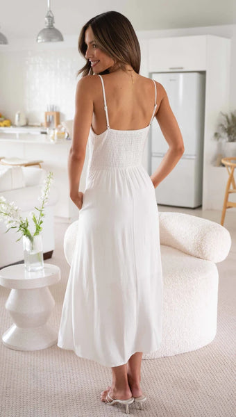 White Bowtie Sleeveless Midi Dress