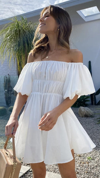 White Off Shoulder Mini Dress