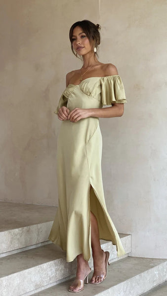 Olive Green Off Shoulder Midi Dress