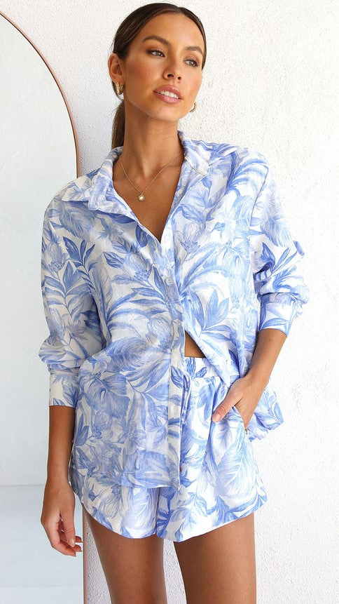 Blue Floral Button Down Shirt