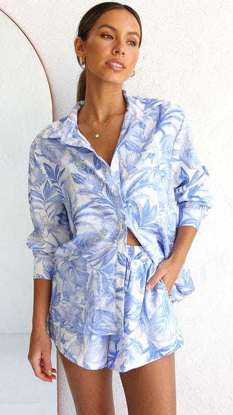 Blue Floral Button Down Shirt