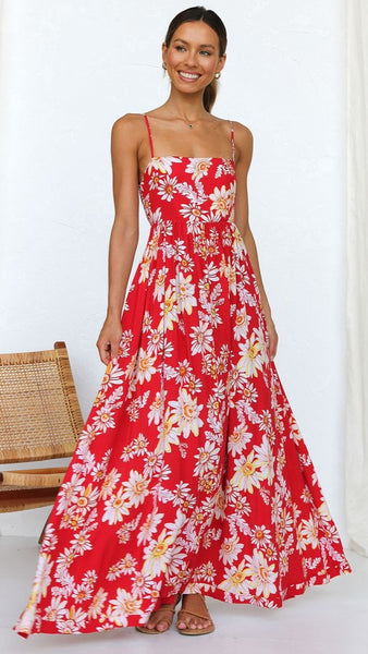 Red Floral Slip Maxi Dress
