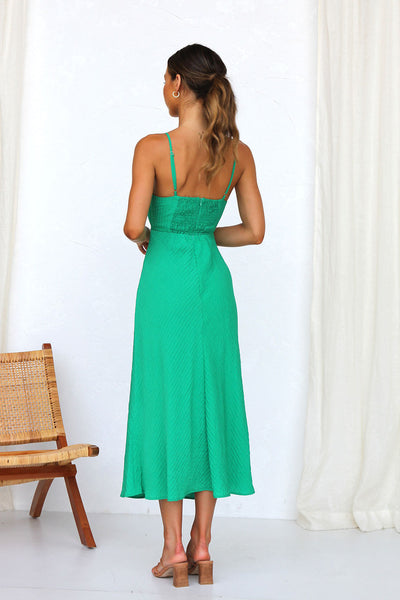 Green Cutout Trim Midi Dress