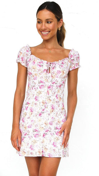 Pink Rose Print Mini Dress