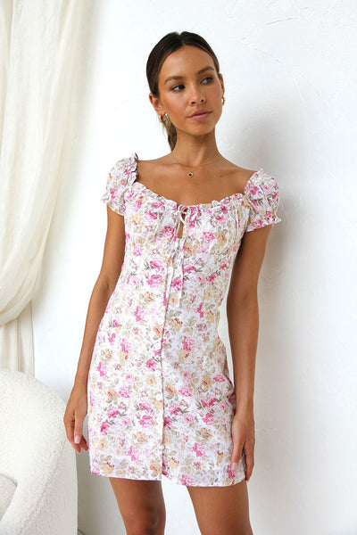 Pink Rose Print Mini Dress
