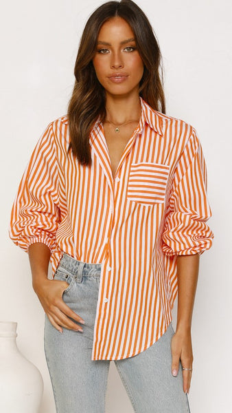 Orange Striped Button Down Shirt
