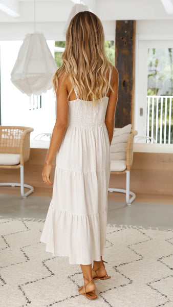 Beige Slip Tiered Midi Dress