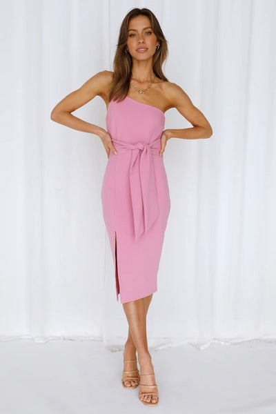 Blush Waist Tie Bodycon Midi Dress