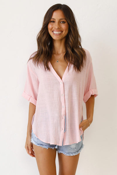 Blush Pink Button Down Tee