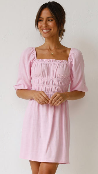 Blush Pink Elasticized Edge Mini Dress