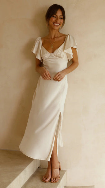 Ivory Off Shoulder Midi Dress