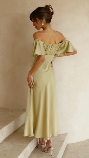 Olive Green Off Shoulder Midi Dress