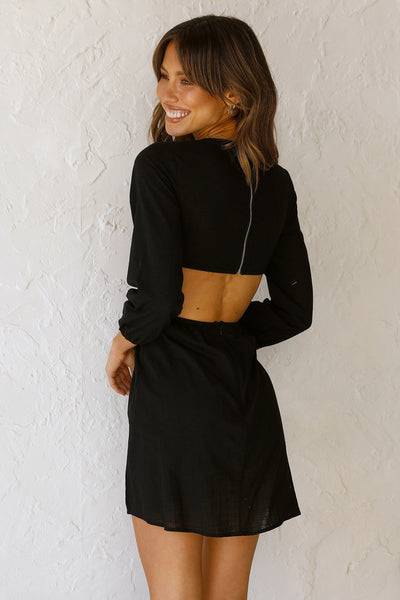Black Cutout Front Knot Mini Dress