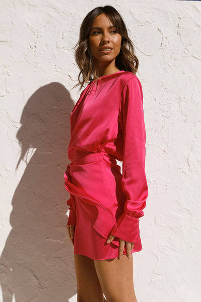 Fuschia Long Sleeves Mini Dress