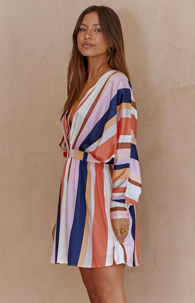 Multicolor Striped Long Sleeves Mini Dress