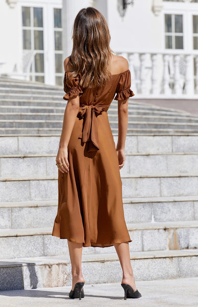 Chocolate Off Shoulder Midi Dress