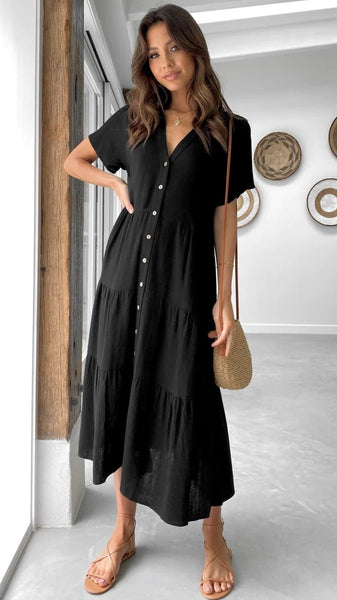 Black Button Down Midi Dress
