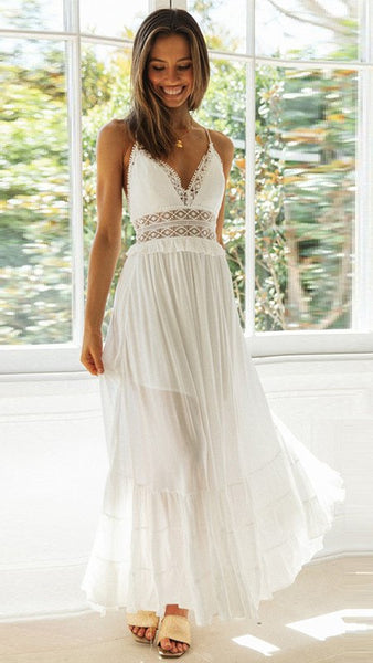 White Lace Paneled Chiffon Slip Dress