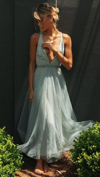 Green Plunging Neck Mesh Dress