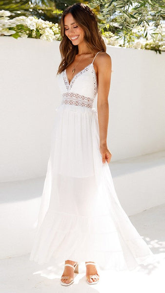 White Lace Paneled Chiffon Slip Dress