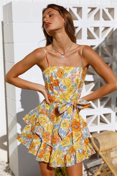 Yellow Rose Print Slip Dress