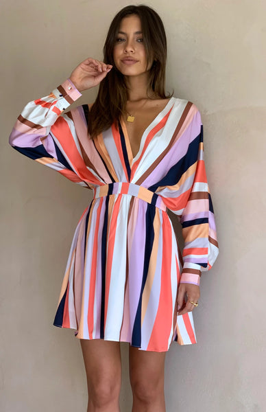 Multicolor Striped Long Sleeves Mini Dress