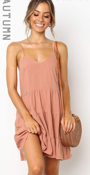 Pink Pleated Linen Slip Dress